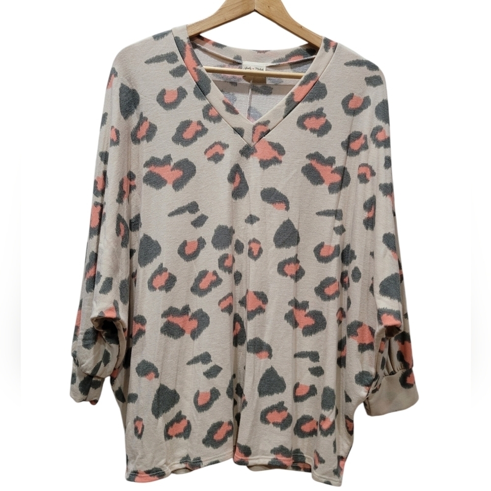 Large V Neck Animal Print Oversized Pullover Long Sleeve Tunic